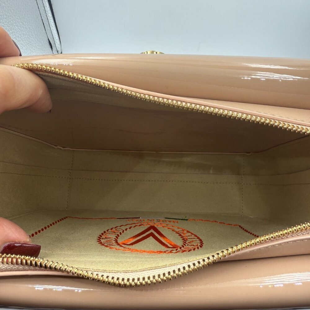 Orlandi Valentino Beige Patent Leather Crossbody Bag New With Tags - Picture 7 of 12